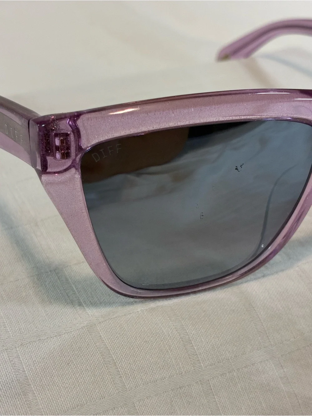 Diff Eyewear Lavender Transparent Frame Sunglasses with Gray Lenses